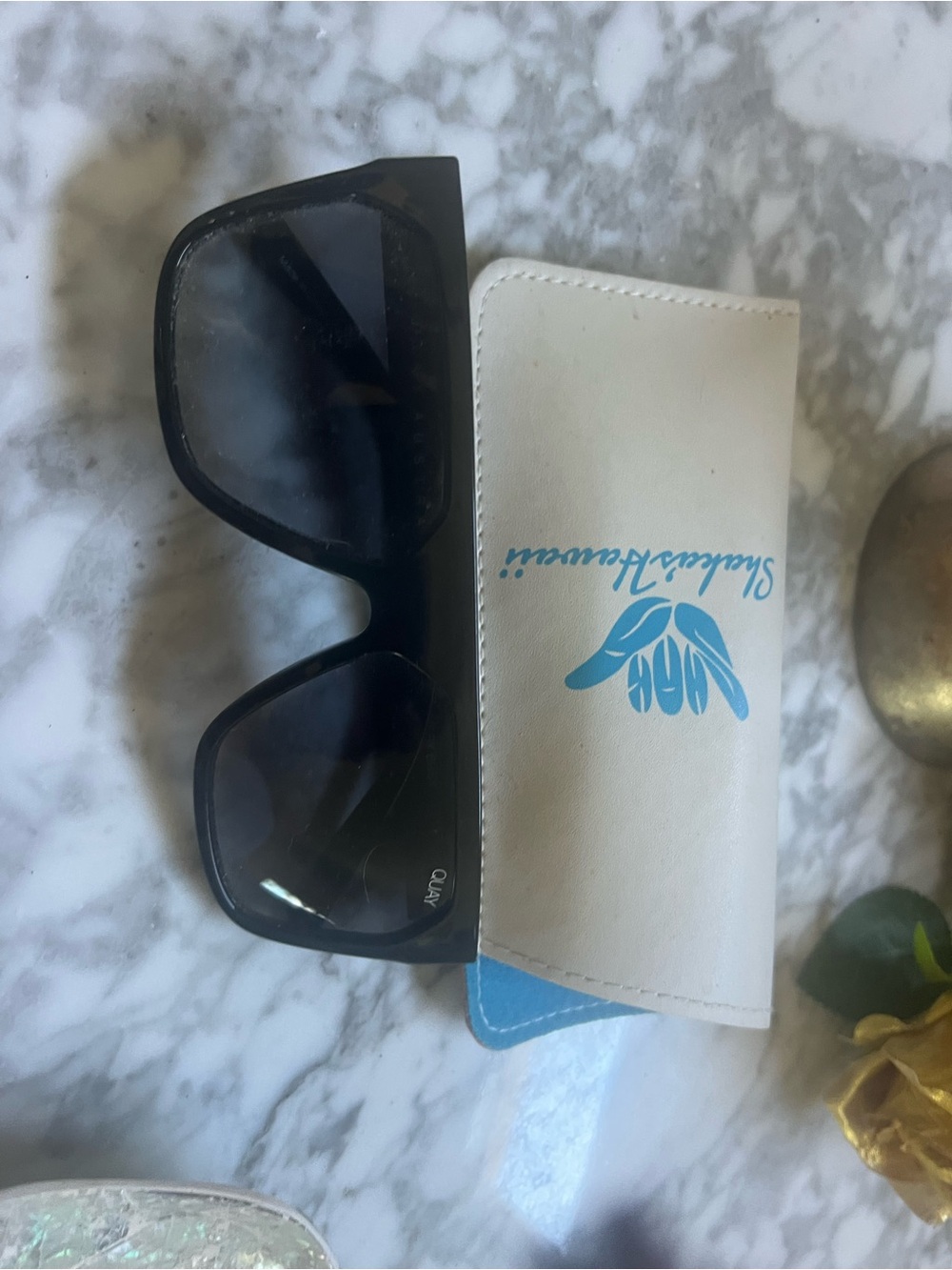 Quay Australia Black Sunglasses with White and Blue Sleeve